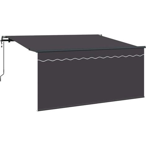 Store banne rétractable à rayures gris anthracite, tissu 300 x 200 cm. (1/5)