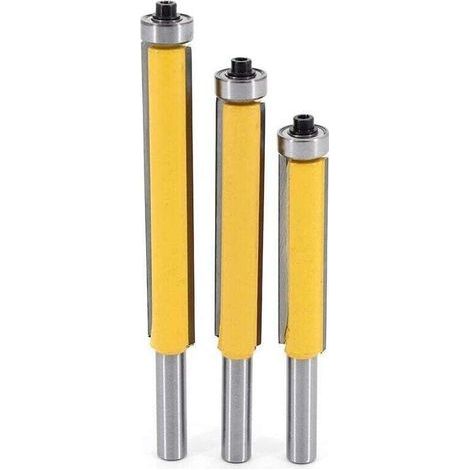 3Pcs Fraise à Copier, 8mm Tige Outils de Fraisage de Menuiserie Bricolage de Coupe avec Roulement Supérieur, Fraise à Bois Fraise Extra-longue Fraise à Raser Mèche Droite (1/5)