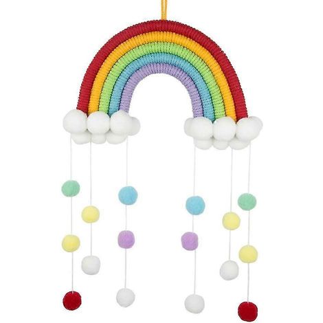 Tapisserie murale arc-en-ciel en macramé, décoration bohème, tapisserie faite main en corde et fil de coton, décoration d'anniversaire pour enfants (1/5)