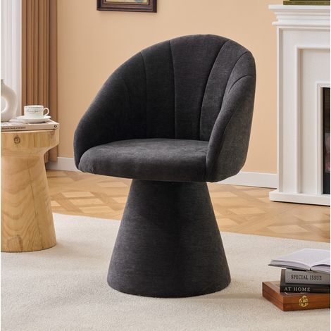Silla de comedor de chenilla giratoria 360°, con brazos y respaldo, estilo escandinavo, gris (1/5)