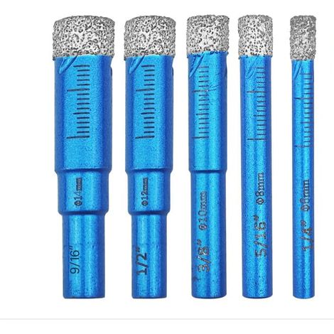 5 Pièces Foret Diamant Carrelage, Meche Carrelage, 6, 8, 10, 12, 14 mm Trépan Diamant , Perçage à Sec et Humide, Foret Céramique pour Céramique, Gra (1/5)