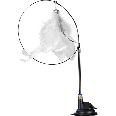 Chat Teaser bâton résistant aux morsures ventouse plume cloche jouet auto-divertissement relaxant interactif blanc (1/5)