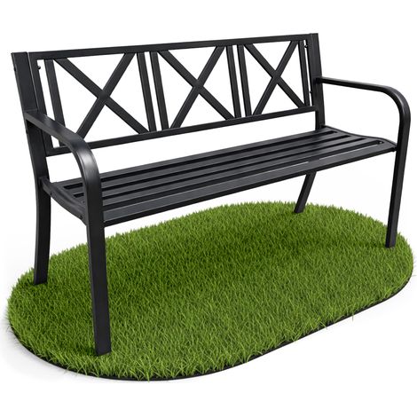 Gartenbank CROSS Schwarz mit Stahlfüßen und Stahl-Rückenlehne Breite 119 cm (1/5)