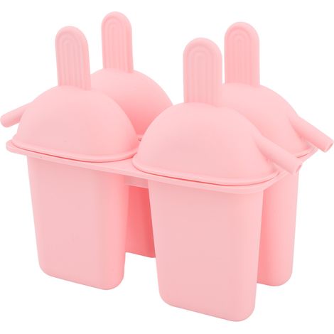 Moule à glace en silicone rose, pratique et portable, pour faire sa propre glace maison (50 bâtonnets inclus). (1/5)