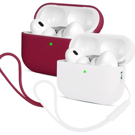 2 Coques Silicone,Compatible AirPods Pro 2,Cordon,Lumière LED Visible,Accessoire Protection (1/5)