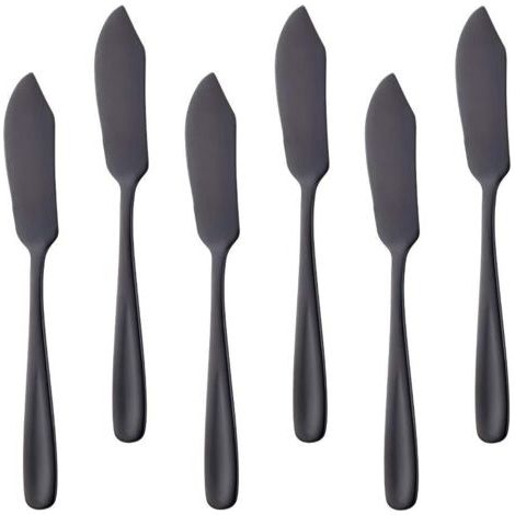 Couteaux à beurre en acier inoxydable, 6 pièces, tartineurs de fromage noir, pour confiture, fromage, beurre, crème (1/5)