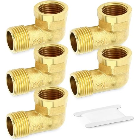 5 Pièces 90 Degree Barstock Street Elbow, 1/2 Inch BSP Male Pipe to 1/2 Inch BSP Female Brass Pipe Fitting (1/4)