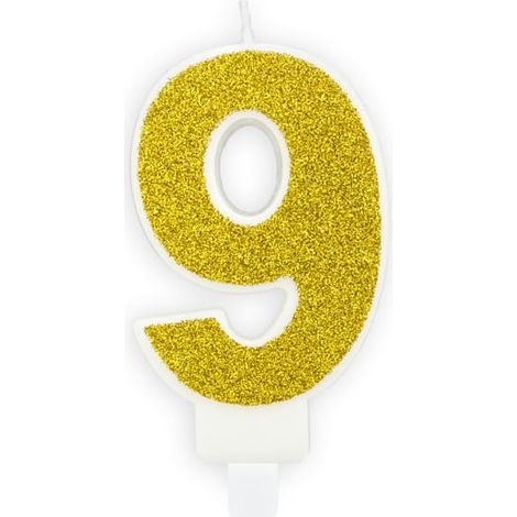 Goldglitzerkerze mit der Zahl „9“ (1/2)