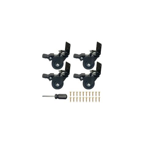 Lot de 4 roulettes de meuble avec frein, roulettes lourdes de 32 mm, en forme de L, pour meubles, capacité de charge 20 kg par roulette, pas de traces et silencieuses, roulettes pivotantes en TPR - Cr