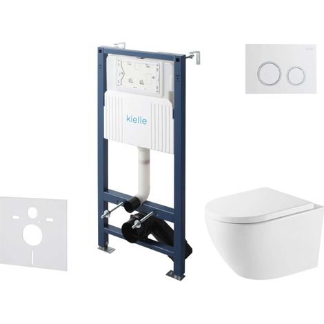 kielle Genesis New - Set bâti-support, WC Oudee, Vortex Rimless+, siège softclose et bouton-poussoir Gemini New II, blanc brillant/chrome 30528SS67