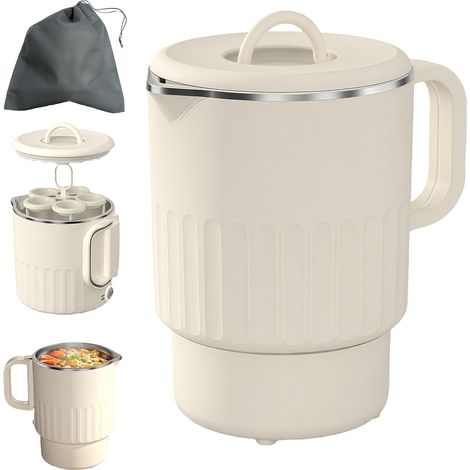 Bouilloire Pliable: Camping Portable Acier Inoxydable Blanc, Sac de Rangement et Support pour Œufs Cuits à la Vapeur (1/5)