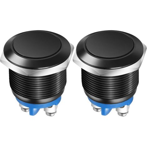 2pcs 19MM Interrupteur à Bouton-Poussoir Momentané IP65 Coque en Alliage d'Aluminium étanche 3A/12V 24V 36 DC 110V 250VAC 1NO SPST Borne à Vis (Coque Noire) (1/5)