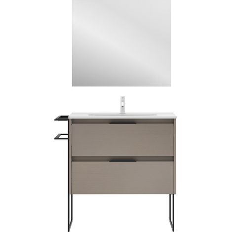 Meuble salle de bain en bois et métal KEIKO fumé sablé 100 cm Gris (1/5)