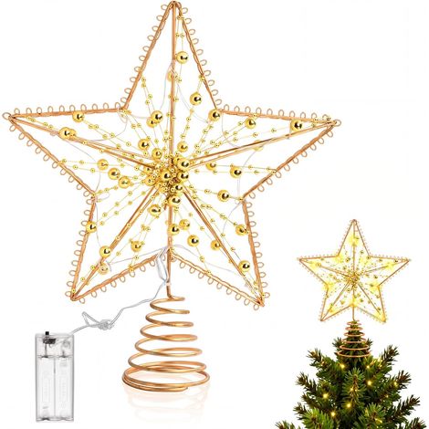CCYKXA Leuchtender Weihnachtsbaumstern, Weihnachtsbaumstern, 25 cm große Baumspitze, Leuchtender Weihnachtsbaumstern mit 10 LEDs, Weihnachtsbaumstern für den Innenbereich (1/5)