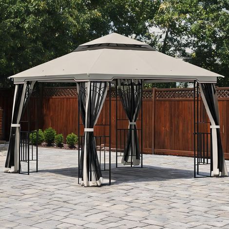 Tonnelle de jardin beige en métal Polyester 299 x 299 x 274 cm (1/5)