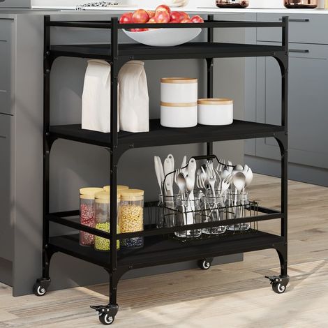 Chariot de cuisine-Desserte de Cuisine-Meuble de Rangement noir 65x40x86,5 cm bois d'ingénierie (1/5)