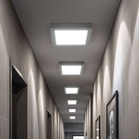LED Deckenlampe Wohnzimmerleuchte Flurlampe Aufbau-Panel quadratisch Küchenleuchte, Kunststoff weiß, 18W 1980lm 6500K kaltweiß, L 21,4 cm, 6er Set