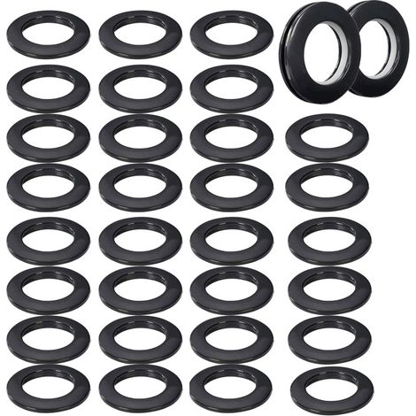 Set mit 32 geräuscharmen Gardinenringen aus ABS, 40 mm Innendurchmesser, glatte schwarze Ringe mit Nano-Antihaftbeschichtung