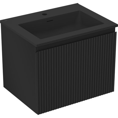 Mexen Rivel Badezimmerunterschrank 60 cm mit Waschbecken Otis, 1 Schublade, geriffelt, schwarz matt - 91A20-06047-1-BF71-W18M71 (1/5)