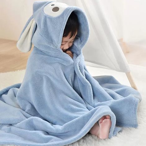 Kapuzenbadetuch für Babys – 69 x 140 cm – Besonders weich und saugfähig – Bademanteldecke für Kleinkinder – Geeignet für Jungen und Mädchen – Blau (1/5)