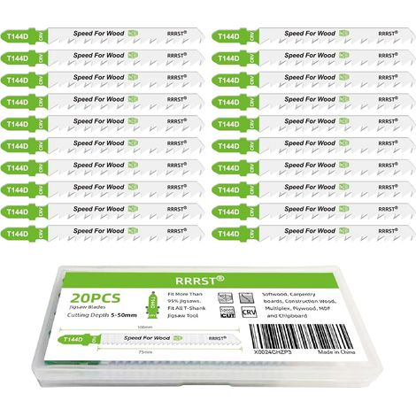 20pcs T144D Lames de Scie Sauteuse, Coupes Droites et Rapides (5-50mm), Bois tendre, Planches de Menuiserie, Bois de Construction, Contreplaqué, MDF et Panneaux D'aggloméré (1/5)