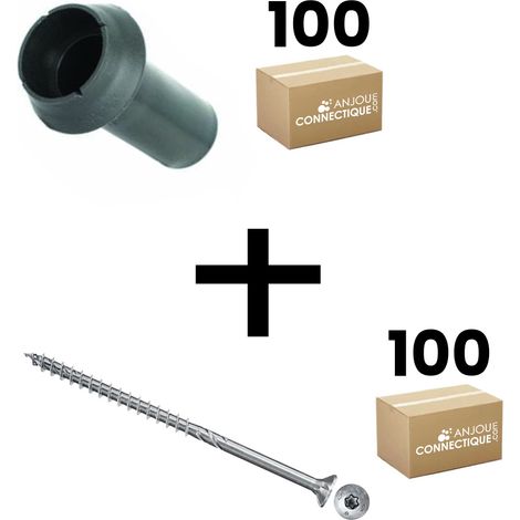 Lot de 100 supports de rail OB 43mm SIXBOX + 100 vis bois Ø5,0x70 tête fraisée TX - Sixbox (1/5)