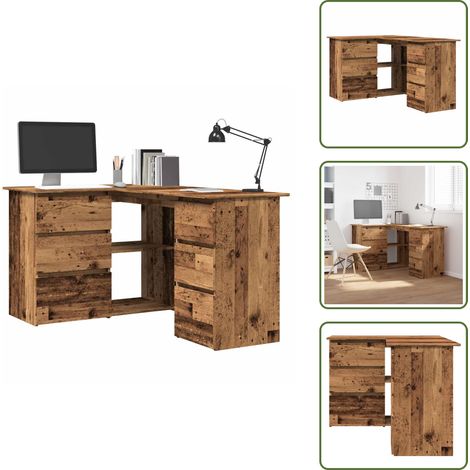 vidaXL Bureau d'angle vieux bois 145x100x76 cm bois d'ingénierie