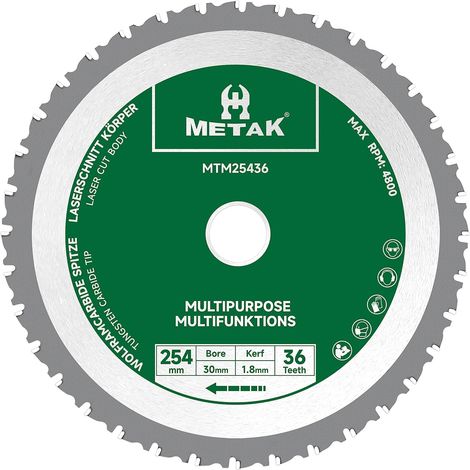 Lame de scie circulaire multifonctionnelle HM 254x30 mm pour bois, métal, aluminium  Lame de scie multi-matériaux 254 mm 36 dents pour acier  Bague de réduction 30 mm incluse (1/5)