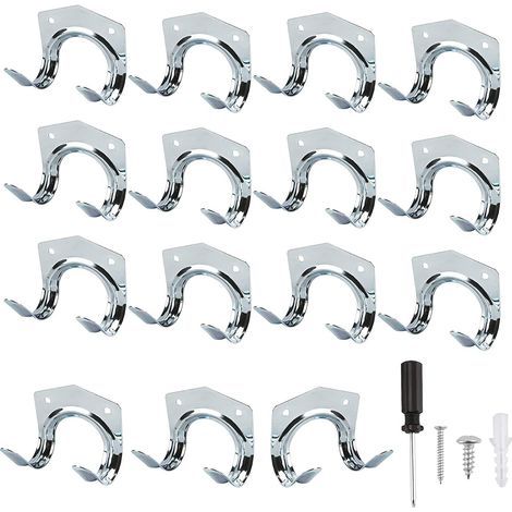 CCYKXA Set of 15 heavy-duty multi-tool hooks for home and garage storage – Non-slip wall-mounted double hooks for warehouse, garage, garden shed, garden tools