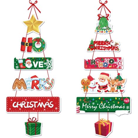 Panneau De Noël En Bois - Décoration Murale Et Arbre De Noël - Pour Intérieur Et Extérieur - Lot De 2 (1/5)