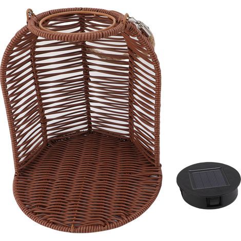 Hängender Pflanzkübel mit LED-Solarleuchte, wasserdichter Rattankorb, Laterne, Blumentopf für Garten und Terrasse, dunkelbraun (1/5)