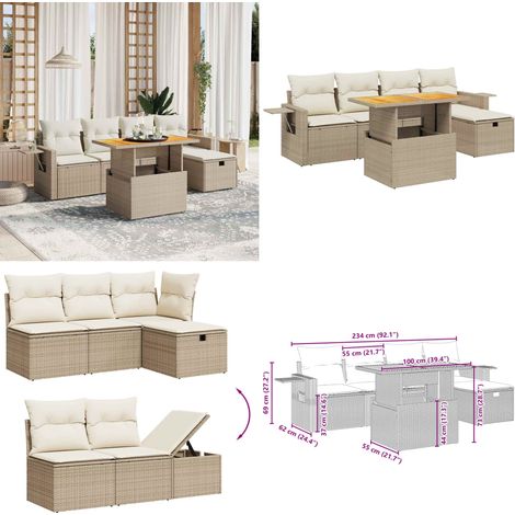 6-tlg. Garten-Sofagarnitur mit Kissen Beige Poly Rattan - Gartenmöbel Set - PE-Rattan Möbel - Outdoor Lounge - Gartenlounge - Terrassenmöbel - Home & Living (1/5)