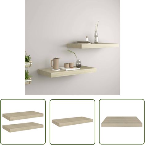The Living Store Étagères murales flottantes 2 pcs chêne 50x23x3,8 cm MDF - Étagères Murales - Étagères Flottantes - Décoration Murale - Rangement Mural - Meubles De Salle À Manger (1/5)
