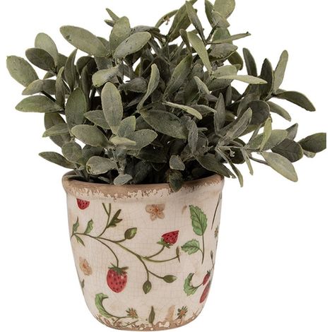 Pot de fleurs Fraise beige rouge céramique 11x11x10cm (1/2)