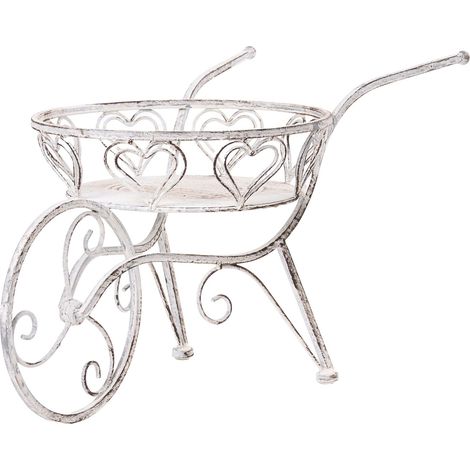 Jardinière en Métal 58 x 35 x 31 cm en Forme de Brouette Accessoire Intérieur Extérieur Blanc Cassé Vetch (1/5)