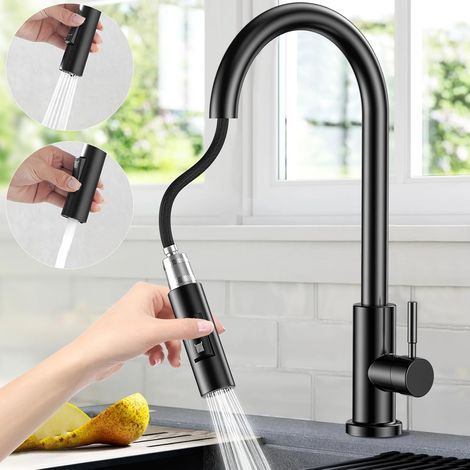 Robinet Cuisine Extractible avec Base Amovible, Norme G3/8" EU Mitigeur Cuisine Chaud et Froid en Acier Inoxydable, Rotatif à 360°Mitigeur Evier Cuisine Librement Mitigeur (Noir) (1/5)