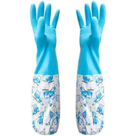 Pair (bleu) Gants en caoutchouc pour bassin et drainage – Travaux ménagers et jardinage, entretien du jardin, désherbage, lavage, nettoyage, vaisselle – Pour protéger vos manches