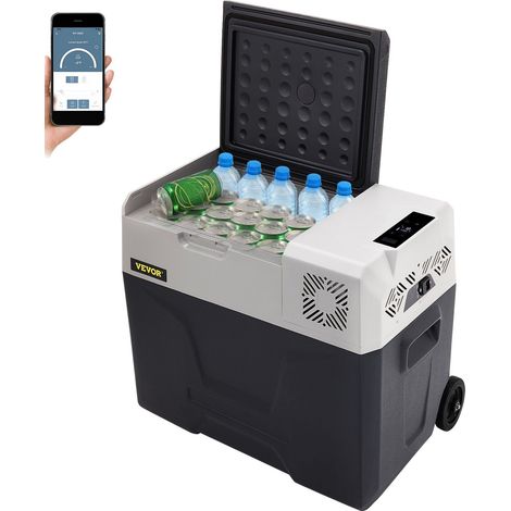 Réfrigérateur portable 12V 50L avec roues et poignée, congélateur jusqu'à -20°C, idéal camping et activités extérieures. (1/5)