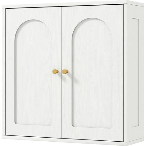 Meuble de salle de bain mural moderne à double porte et poignées dorées, 60 x 20 x 60 cm, blanc
