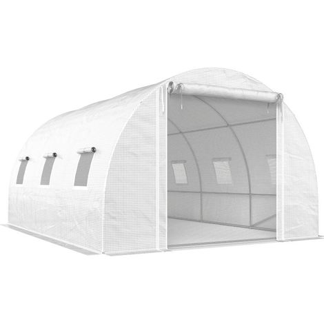 Serre en aluminium, bâche plastique, porte en filet, tige de support, blanche,offrant une protection optimale pour vos plantes, adaptée au jardin,. (1/5)
