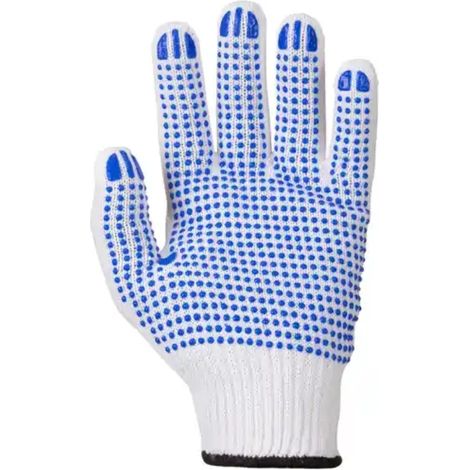Gants de travail taille XL en coton blanc à pois bleus 12 paires Mercator (1/3)