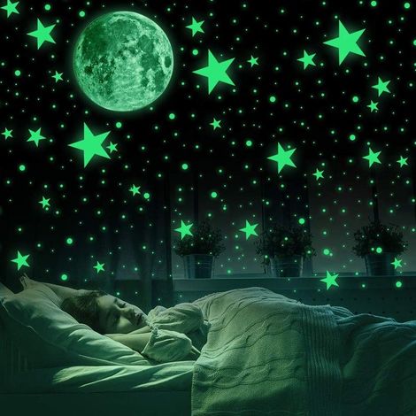 Stickers lumineux pour chambre d'enfant stickers muraux 435 pcs autocollants spots lumineux et lune stickers muraux 30cm pour ciel étoilé, étoiles brillantes et stickers lumière fluorescente (1/5)