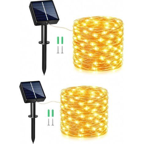 Set di 2 luci a stringa solari, 5 m, 50 LED, 8 modalità di illuminazione, per giardino, balcone, terrazzo, cortile, matrimoni, feste (bianco caldo) [Classe energetica G] (1/5)