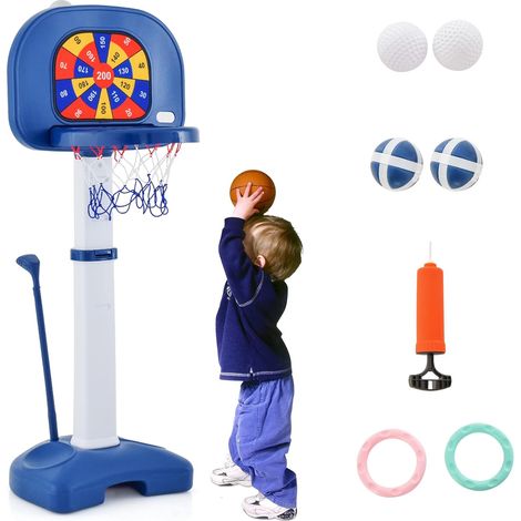 GOPLUS 4 en 1 Panier de Basket pour Enfants, Centre d'Activités Sportives avec Basketball, Jeu de Cible, Golf, Lancer d'Anneau, Hauteur Réglable, Cadeau pour Enfants 3+ Ans, Intérieur/Extérieur (1/5)