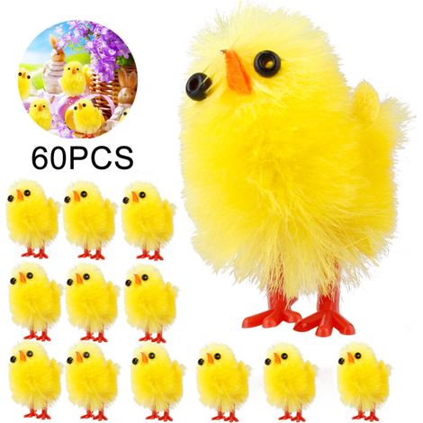 60 Figurines Mini Poussins Décorations de Pâques Jaunes Jouets Ferme Animaux Statuettes Décor Table Enfants (1/5)