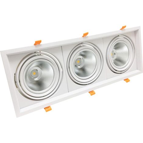 Kit Support Triple AR111 Encastrable Orientable avec 3 Ampoules LED 20W - Blanc Neutre 4000K - 5500K - SILAMP