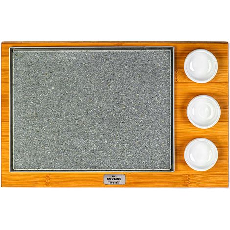 Pietra Lavica 20x25 cm con Ciotole e Supporto in Legno di Bamboo (1/3)