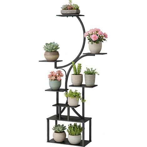 Outsunny Portavasi a 8 Livelli a S in Metallo 74x26x158.5 cm Nero