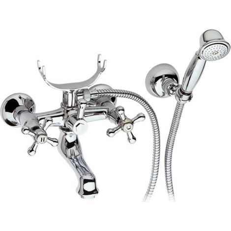 Rubinetto vasca bianco con inserti cromati con doccia duplex - serie liberty