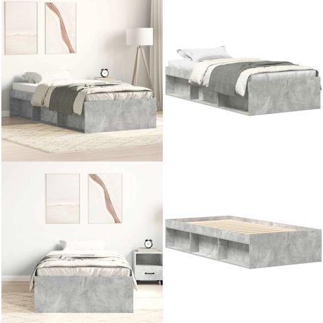 Bettgestell Betongrau 90x200 cm - Beton Grau - Holzrahmen - Massivholzbette - Lattenrost - Doppelbett - Home & Living (1/5)